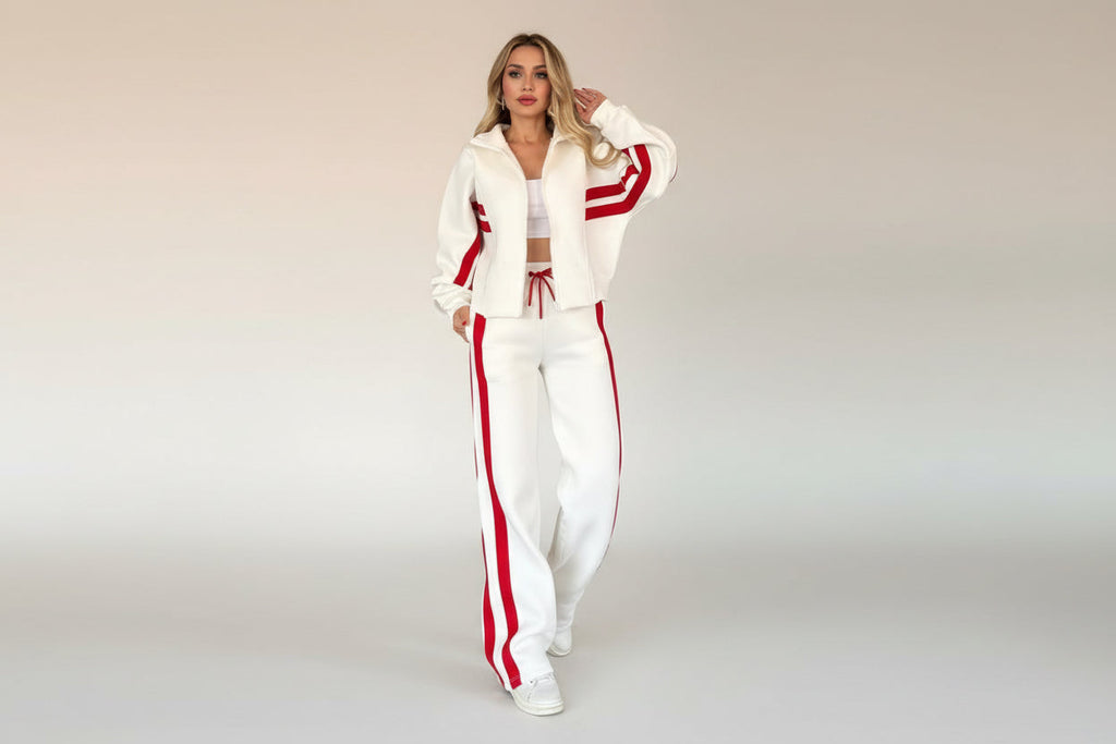 Women’s Y2K Striped Zip-Top Jacket – Retro Track Sports Suit