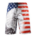 Shorts with American flag design and eagle illustration on a white background