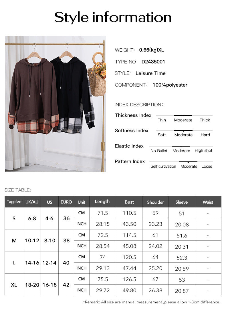 Vintage Plaid Patchwork Oversized Hoodie
