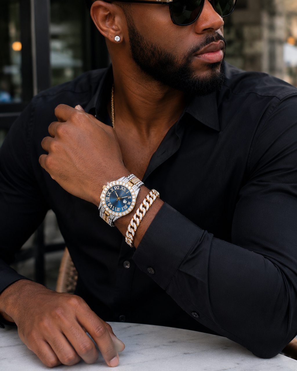 Men's Iced Out Hip Hop Watch & Bracelet Set