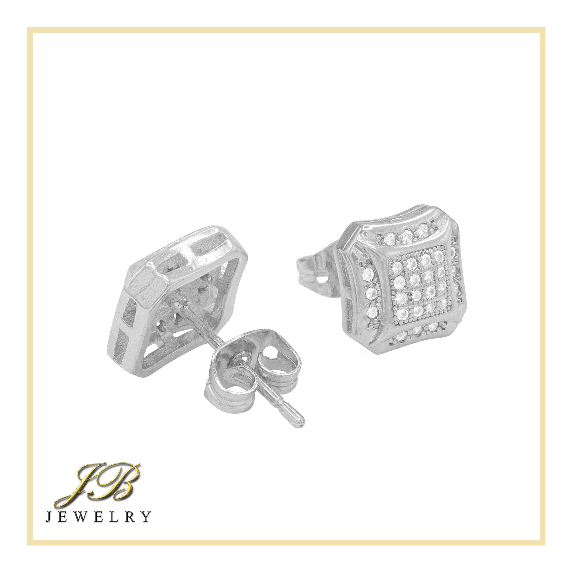Square 8 Cubic Zirconia Earrings 14K Gold Filled Silver Hip Hop Studs Jewelry Women Men
