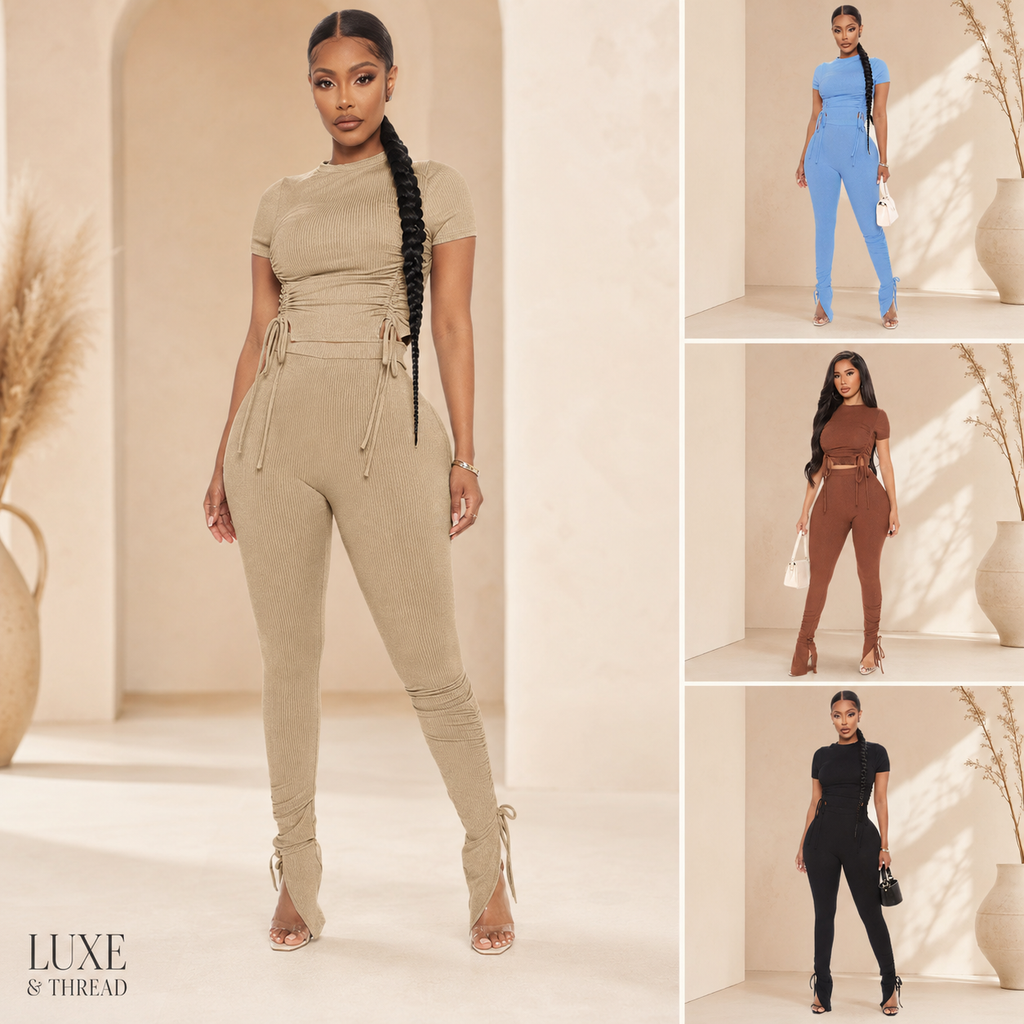 Collage of women wearing jumpsuits in different colors with 'LUXE & THREAD' branding.