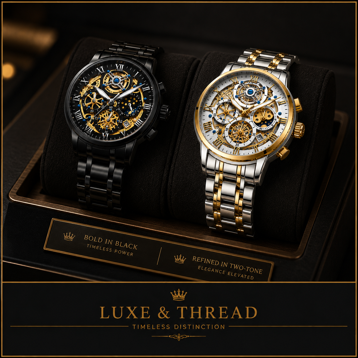 Men's Luxury Skeleton Moon Phase Quartz Watch