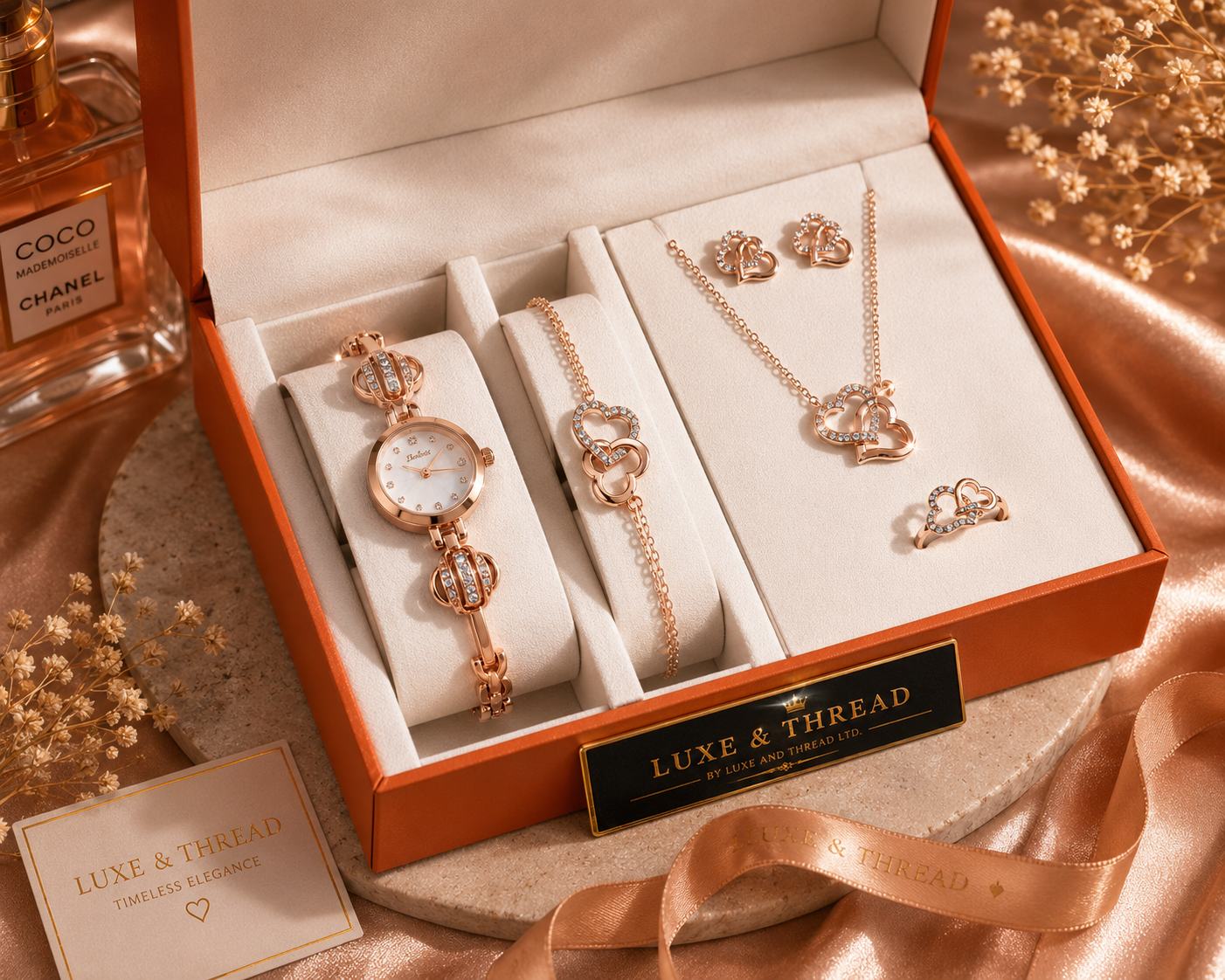 Crystal Clover Heart Watch & Jewelry Set