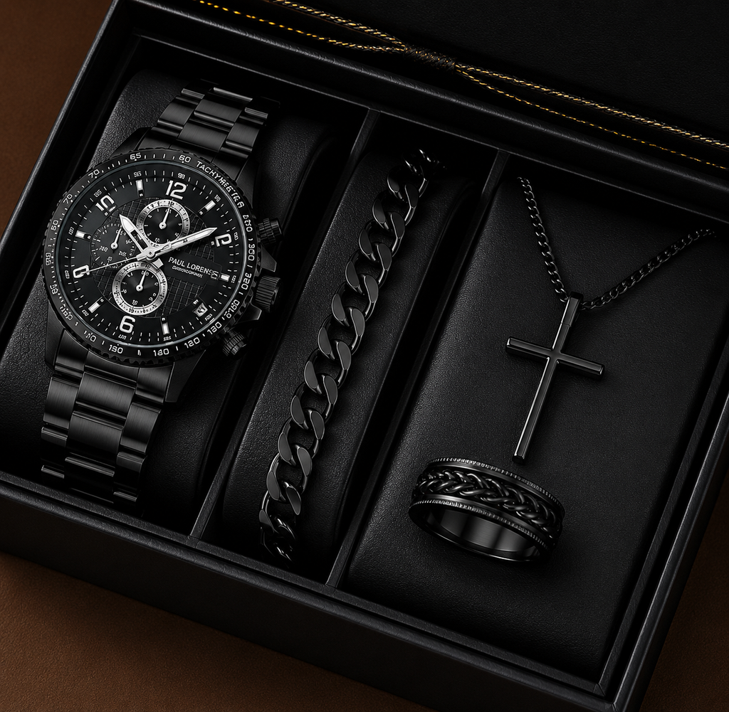 Men's Luxury Watch, Necklace, Bracelet & Ring Set