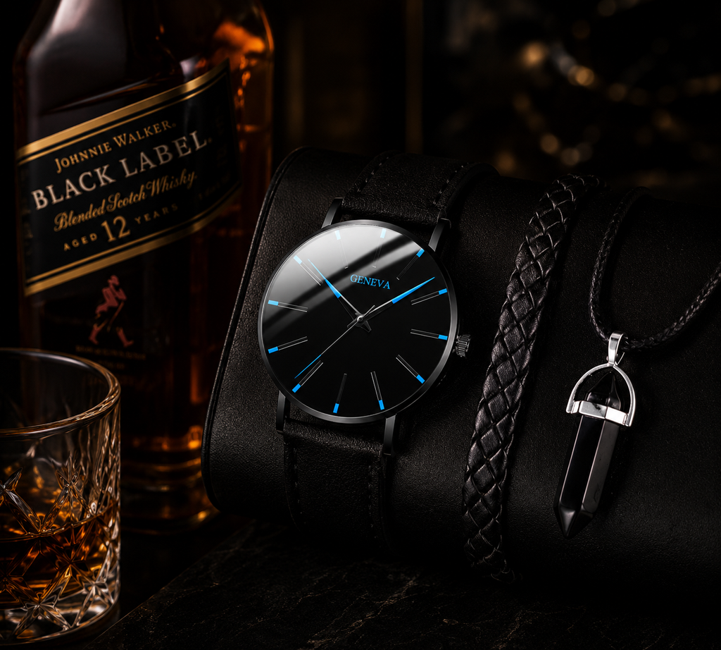 Men's Minimalist Watch, Bracelet & Necklace Set