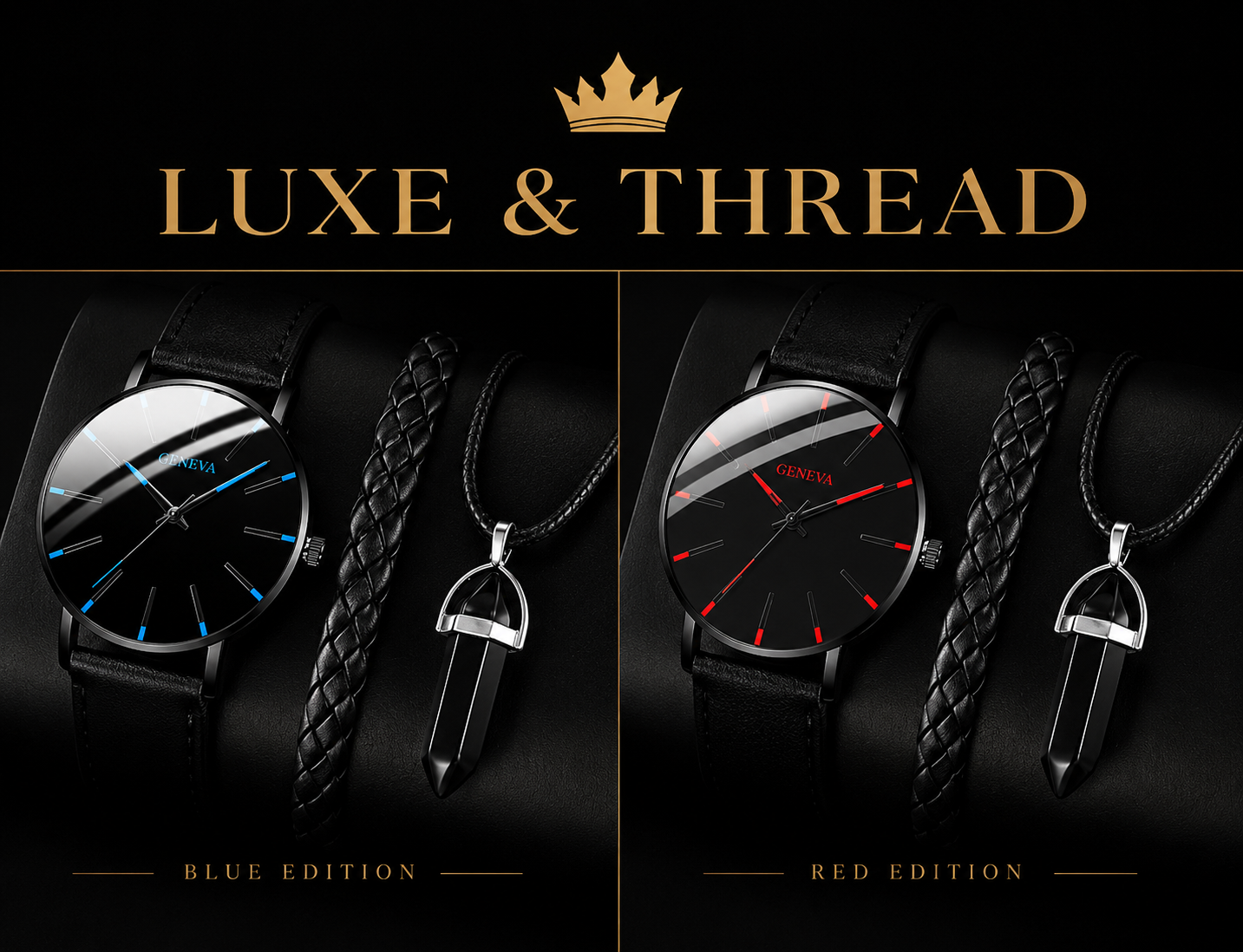 Men's Minimalist Watch, Bracelet & Necklace Set
