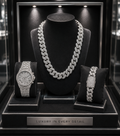 Iced Out Hip Hop Watch, Necklace & Bracelet Set