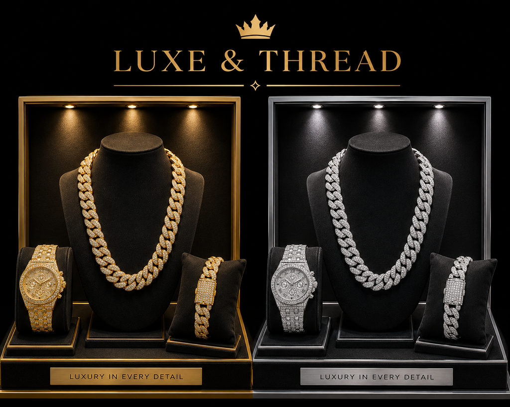 Iced Out Hip Hop Watch, Necklace & Bracelet Set