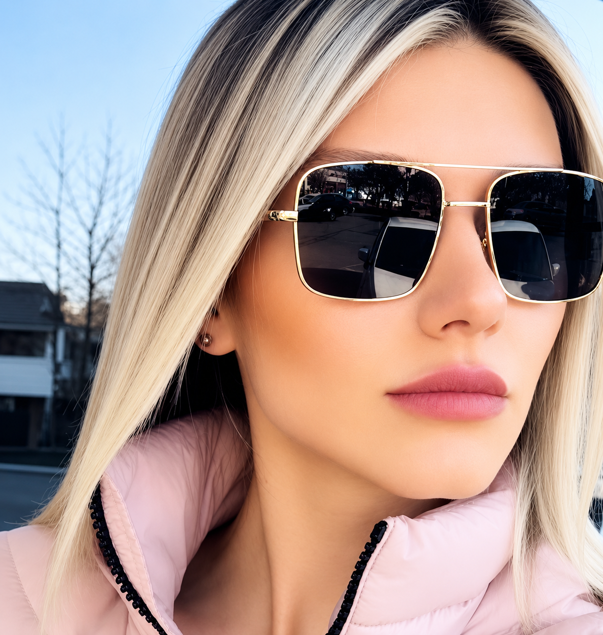Woman wearing sunglasses with a blurred background