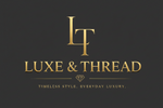 Luxe & Thread logo with gold text on a black background