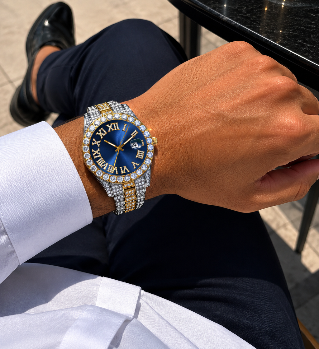 Men's Iced Out Hip Hop Watch & Bracelet Set