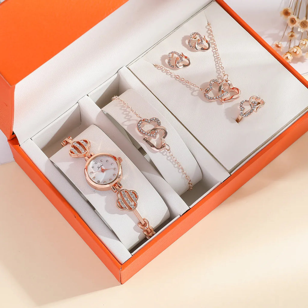 Women's Rhinestone Clover Heart Watch & Jewelry Set