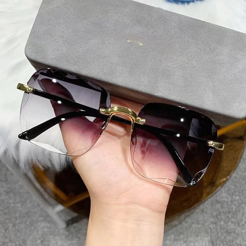 Fashion Rimless Square Sunglasses - 1607 Double Gray Gradient