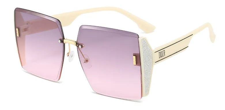 Oversized Frameless Square Sunglasses - Printed Logo - Black Frame Black Grey Lens