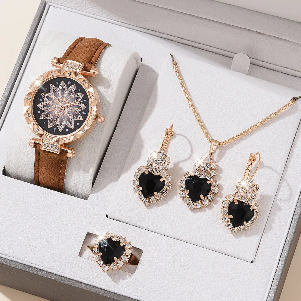 Women's Elegant Rose Gold Watch & Jewelry Set