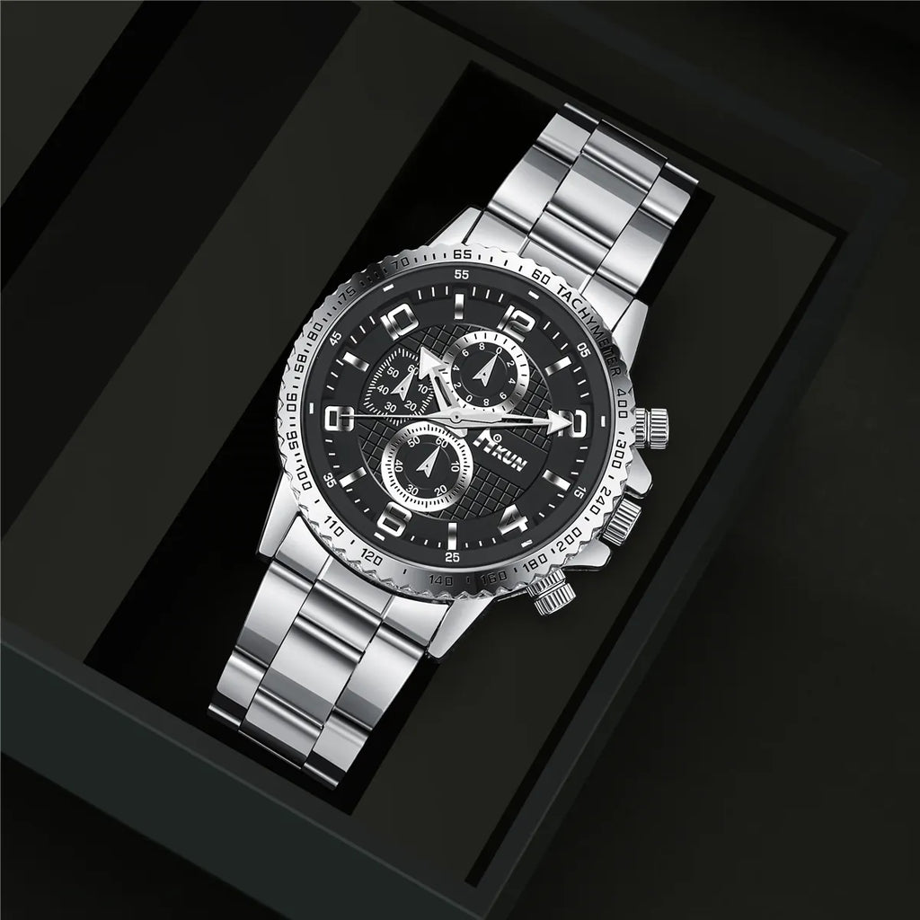 Men's Luxury Watch, Necklace, Bracelet & Ring Set