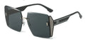 Oversized Frameless Square Sunglasses - Metal Logo - Cream White Frame Grey Pink Lens