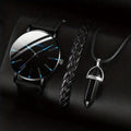 Men's Minimalist Watch, Bracelet & Necklace Set - Black Blue Set