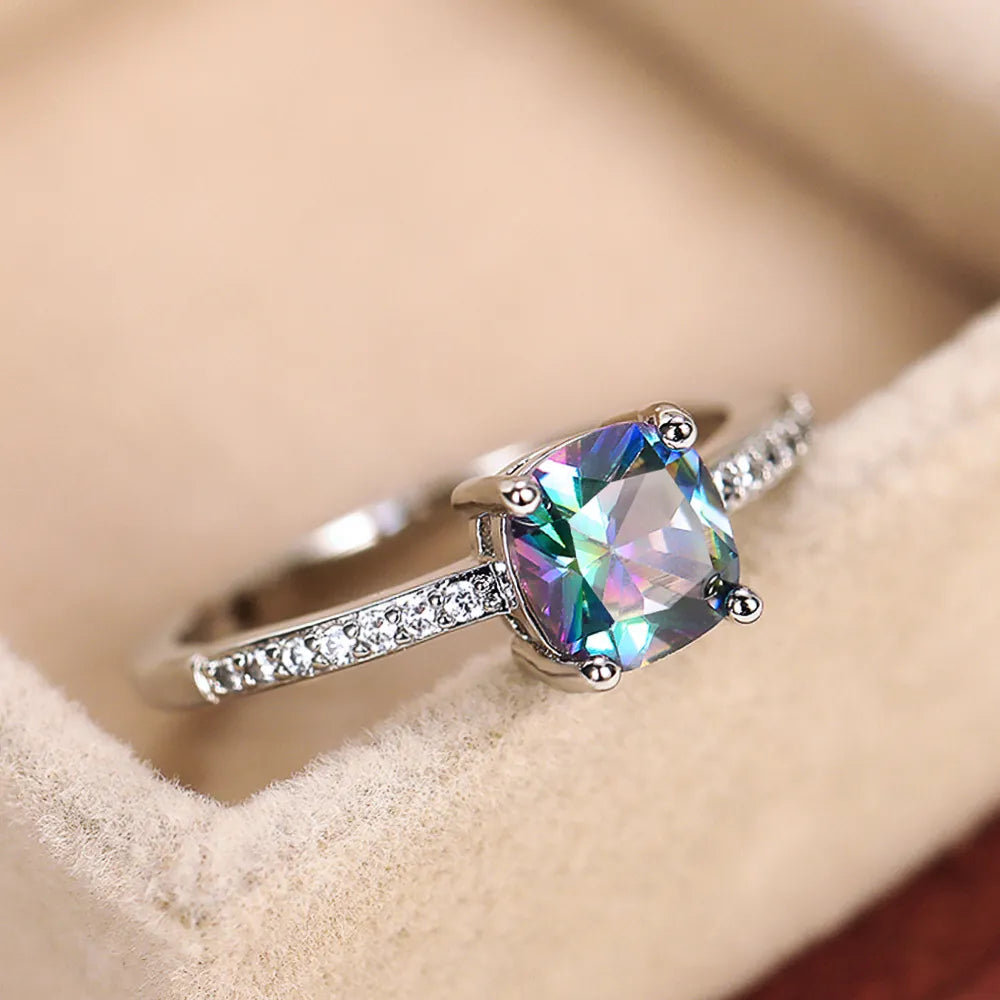 Cushion Cut Cubic Zirconia Ring - 7 - Rainbow