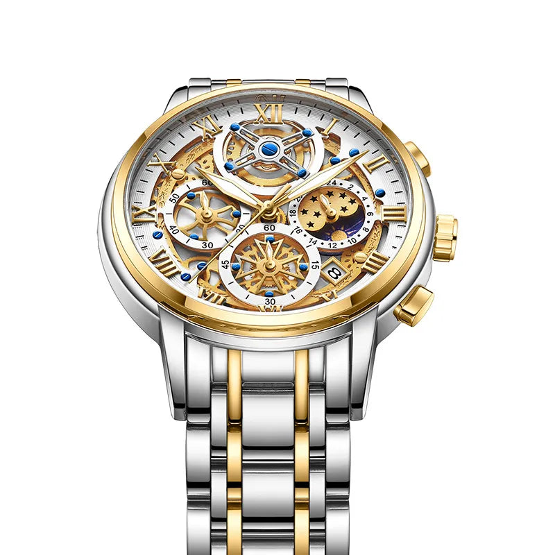 Men's Luxury Skeleton Moon Phase Quartz Watch