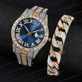 Men's Iced Out Hip Hop Watch & Bracelet Set