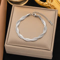 Women's Stainless Steel Minimalist Chain Bracelet - Oval Bead Snake Chain