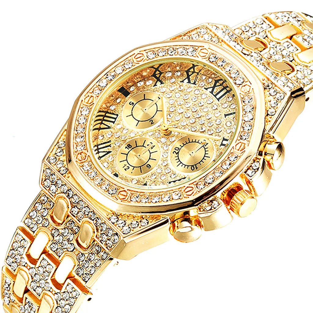 Iced Out Hip Hop Watch, Necklace & Bracelet Set