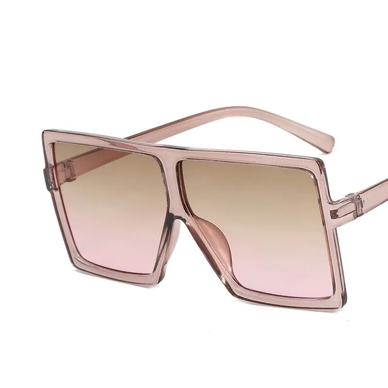 Square Oversized Vintage Sunglasses - Transparent Tea Frame Gradient Tea Lens
