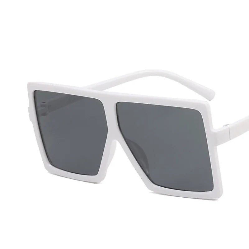 Square Oversized Vintage Sunglasses - White Frame Gray Lens