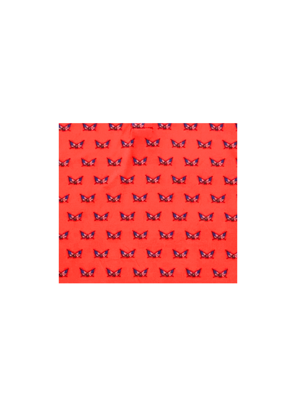 Red fabric with butterfly pattern on a white background