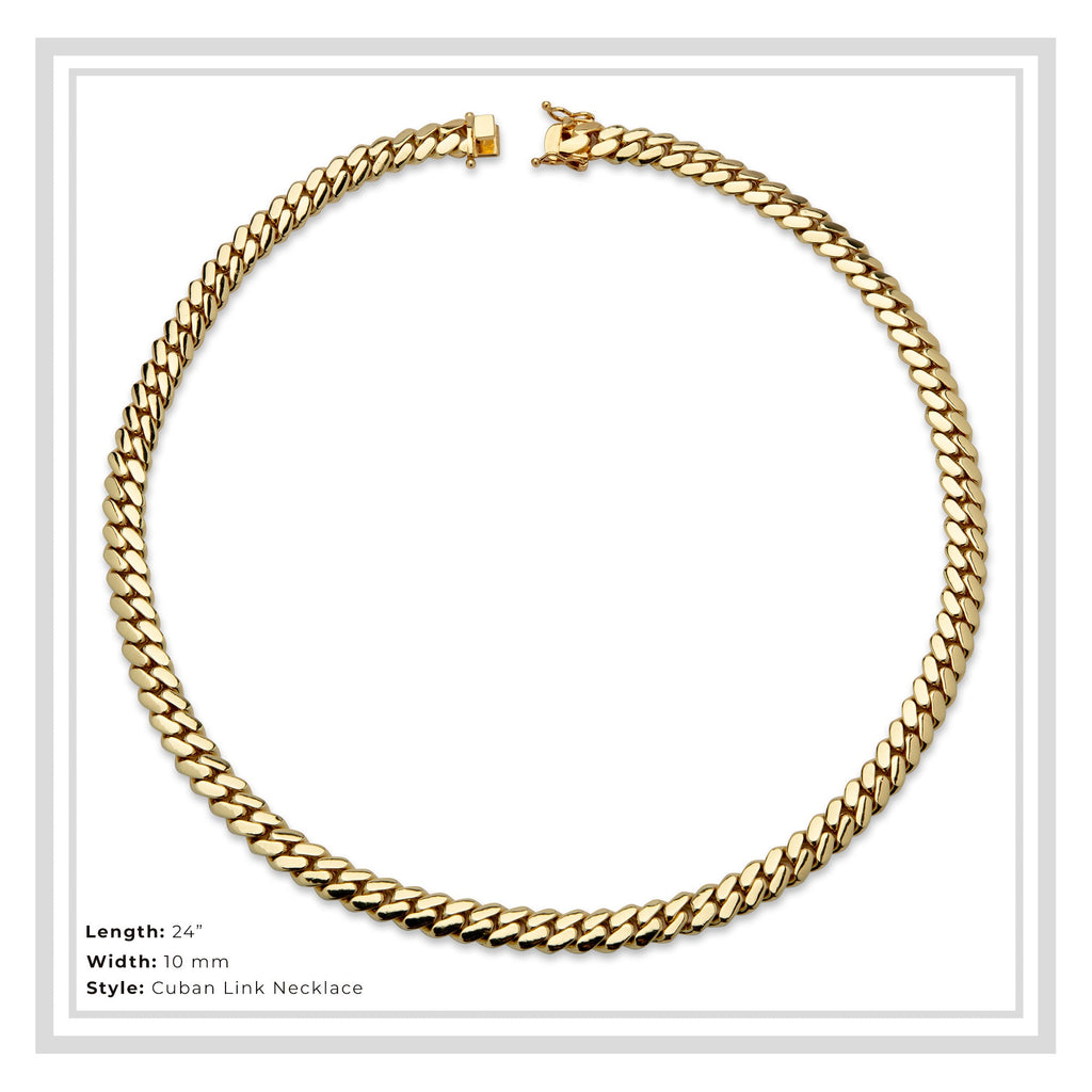 Miami Cuban Link Chain Necklace 14K Gold Premium Plated 10-24 mm Men Jewelry 24 inch