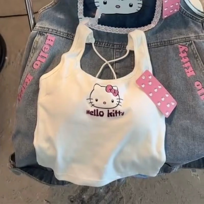 Y2K Hello Kitty Crop Top – Girls Vintage Punk Tank