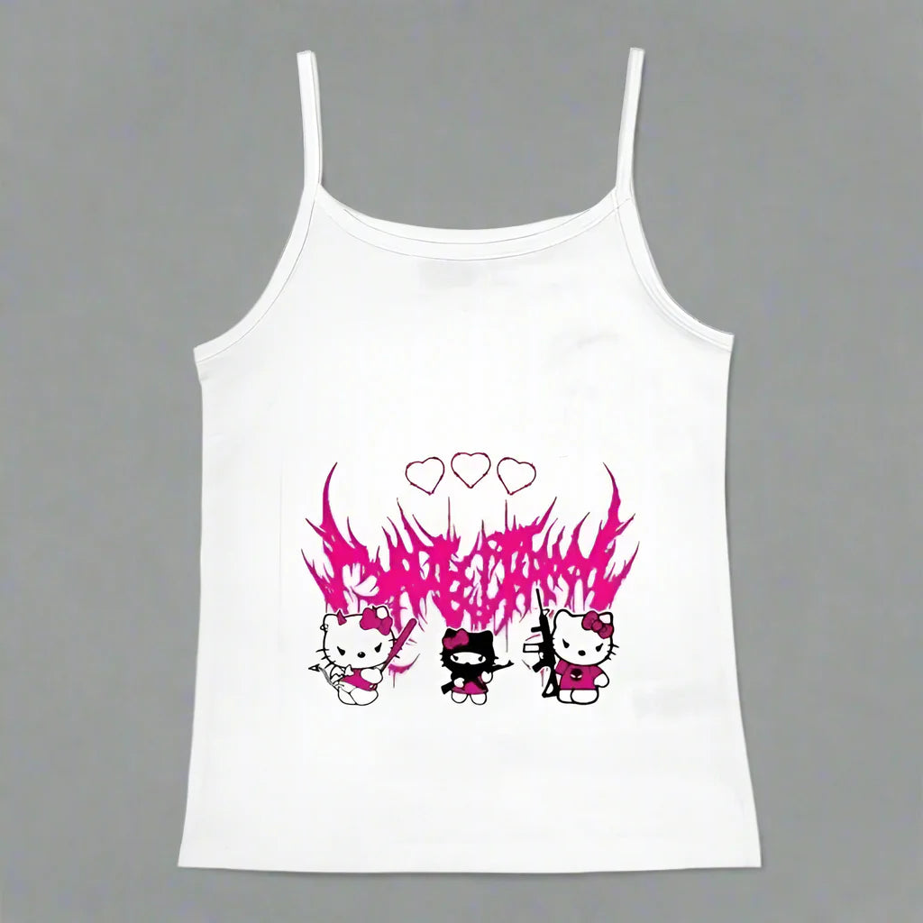 Y2K Hello Kitty Crop Top – Girls Vintage Punk Tank