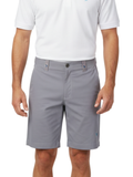 Person wearing gray shorts and a white shirt on a white background