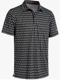 Black and white patterned short-sleeve shirt on a white background