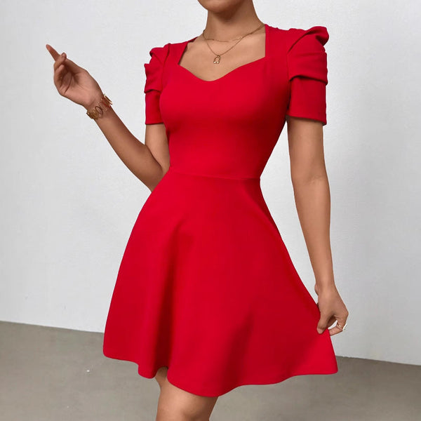 Women's Boat Neck High-Waist Mini Dress – Zipper Patchwork