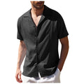 Man wearing a black short-sleeve shirt on a white background